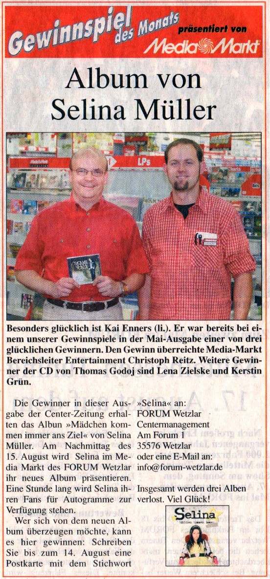 Media Markt Gewinnspiel Neue CD von Selina