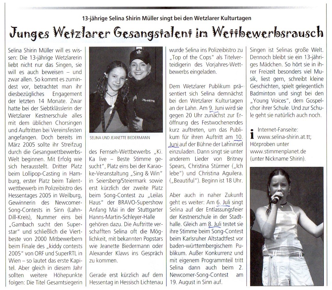 Selina singt bei Wetzlarer Kulturtagen