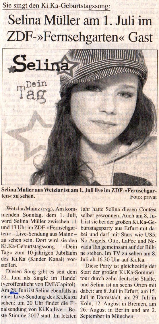Selina im Fernsehgarten mit "Dein Tag"